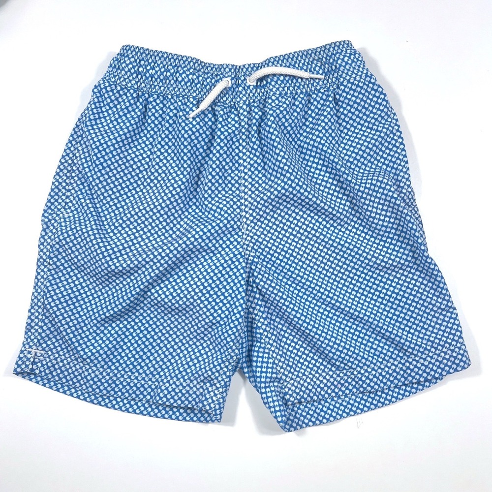 J Crew Crewcuts Boys Blue Geometric Print Swim Trunks Size 10 EUC Costal Preppy